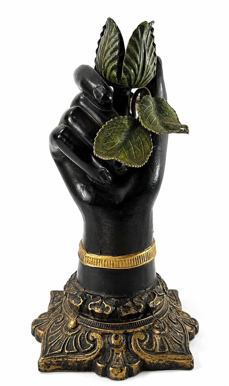 Vintage Petites Choses Hollow Cast Bronze Hand Candlestick Holder Brass Rose 7” - Picture 2 of 8